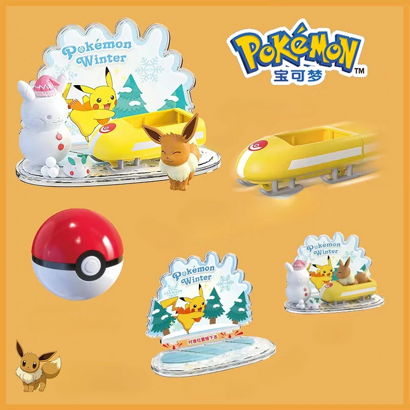 

Pokemon Poke Ball Scene Ornaments Pikachu Charmander Eevee Doll Assembled Model Squirtle Hand Assembly Children's Toys Gifts