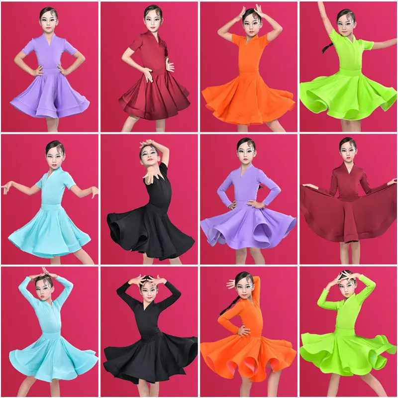 

Latin Dance Practice Clothing Girls Summer2023 Children Performance Wear Competition Regulations Performance Costume Large Skirt