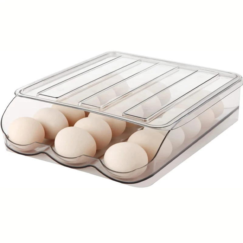 

1 PCS Egg Storage Container Capacity Egg Organizer Automatically Rolling For Fridge With Lid