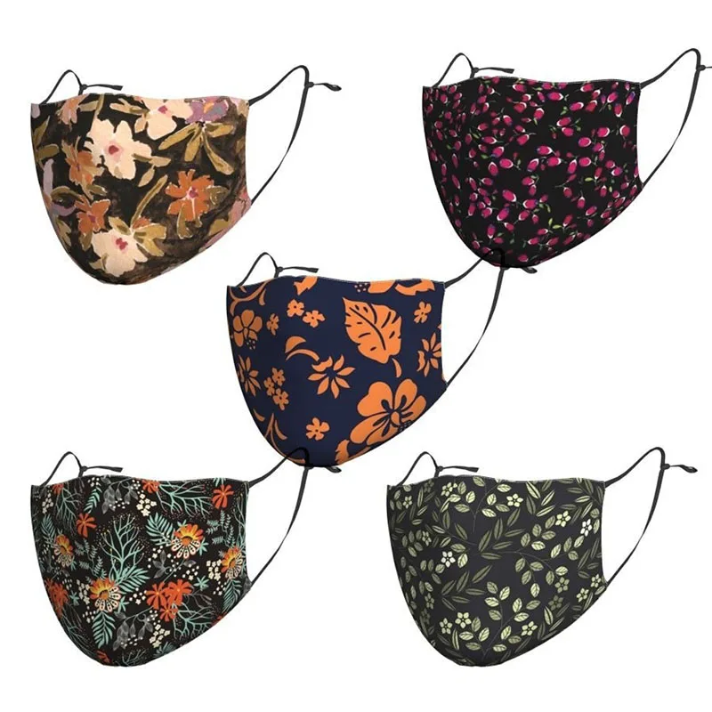 

5/2/1Pcs Dark Flower Series Cotton Facial Mask Floral Reusable Face Warm Windproof Masks Halloween Cosplay Mask