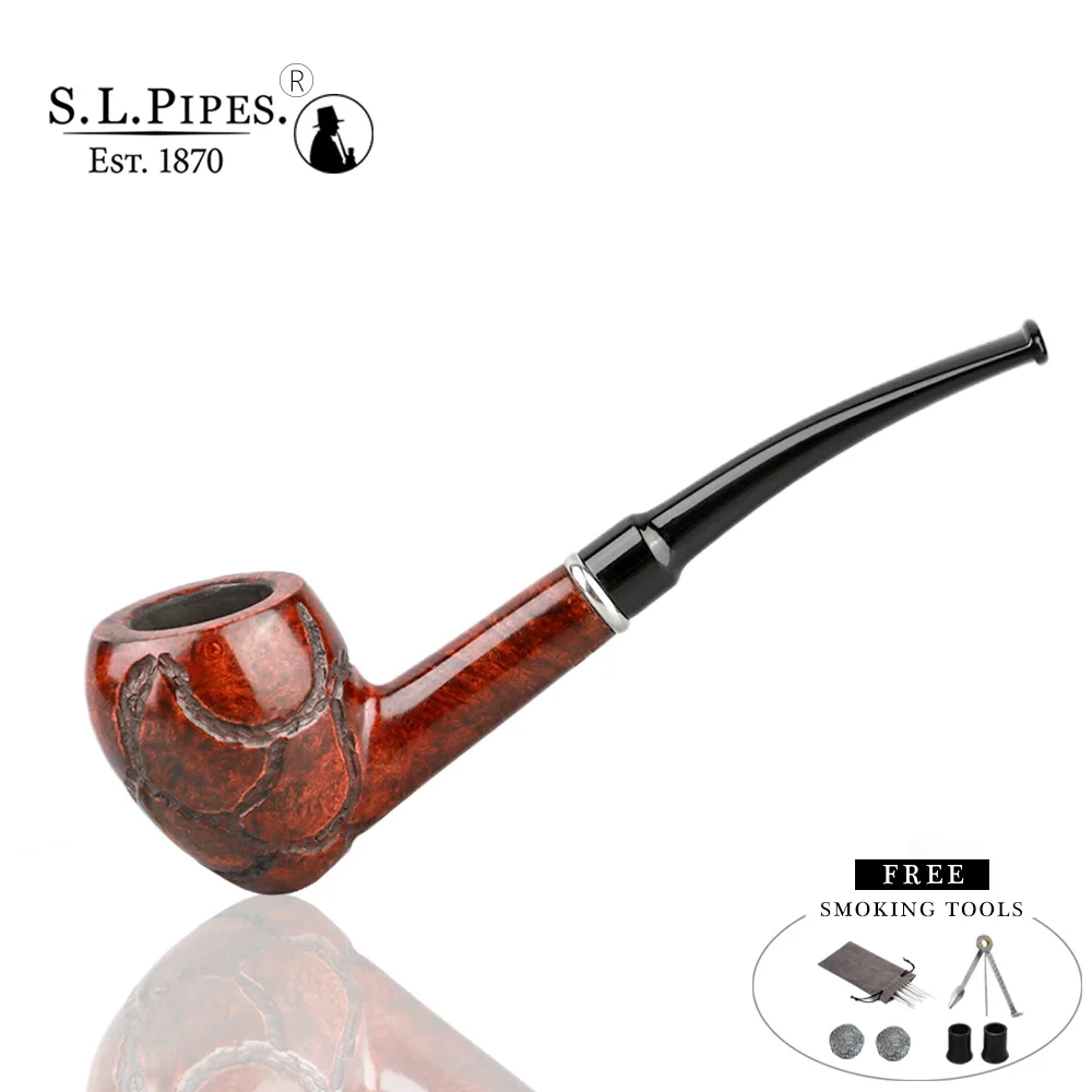 

Acorn Briar Pipes Bent Type Smoking Pipe For Smoker Wih Pure Sliver Ring Real Hand Engraving Free Smoking Tools Set Fast Shippin