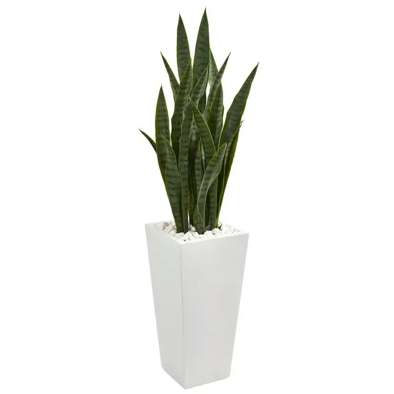 

Plastic Sansevieria Artificial Plant in White Planter, Green