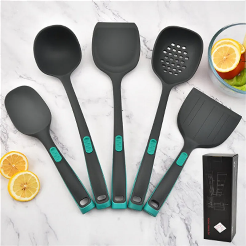 

Черная термостойкая антипригарная силиконовая кухонная утварь, набор инструментов для приготовления пищи, лопатка, ложка, щетка, Wisk, щипцы