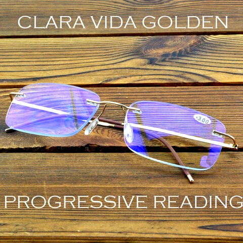 Золотые безободковые прогрессивные многофокальные очки для чтения без оправы Clear VIDA + от 1 до + 4