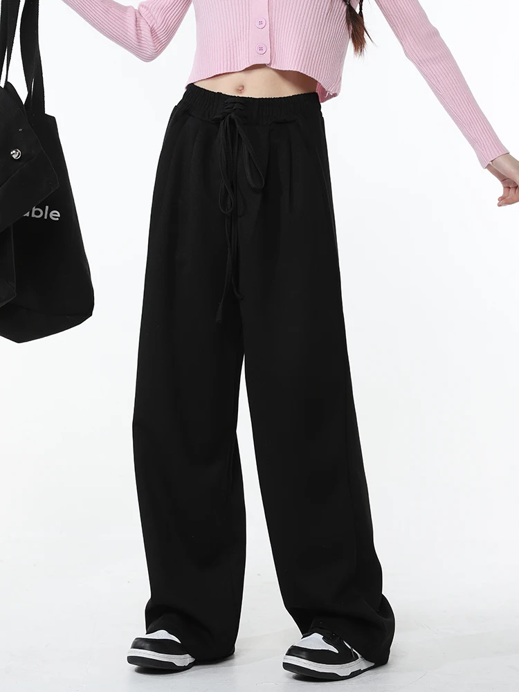 

Женские повседневные широкие брюки с эластичным поясом, однотонные спортивные брюки с высокой талией, весна 2023, Корейская уличная одежда, повседневные брюки-джоггеры