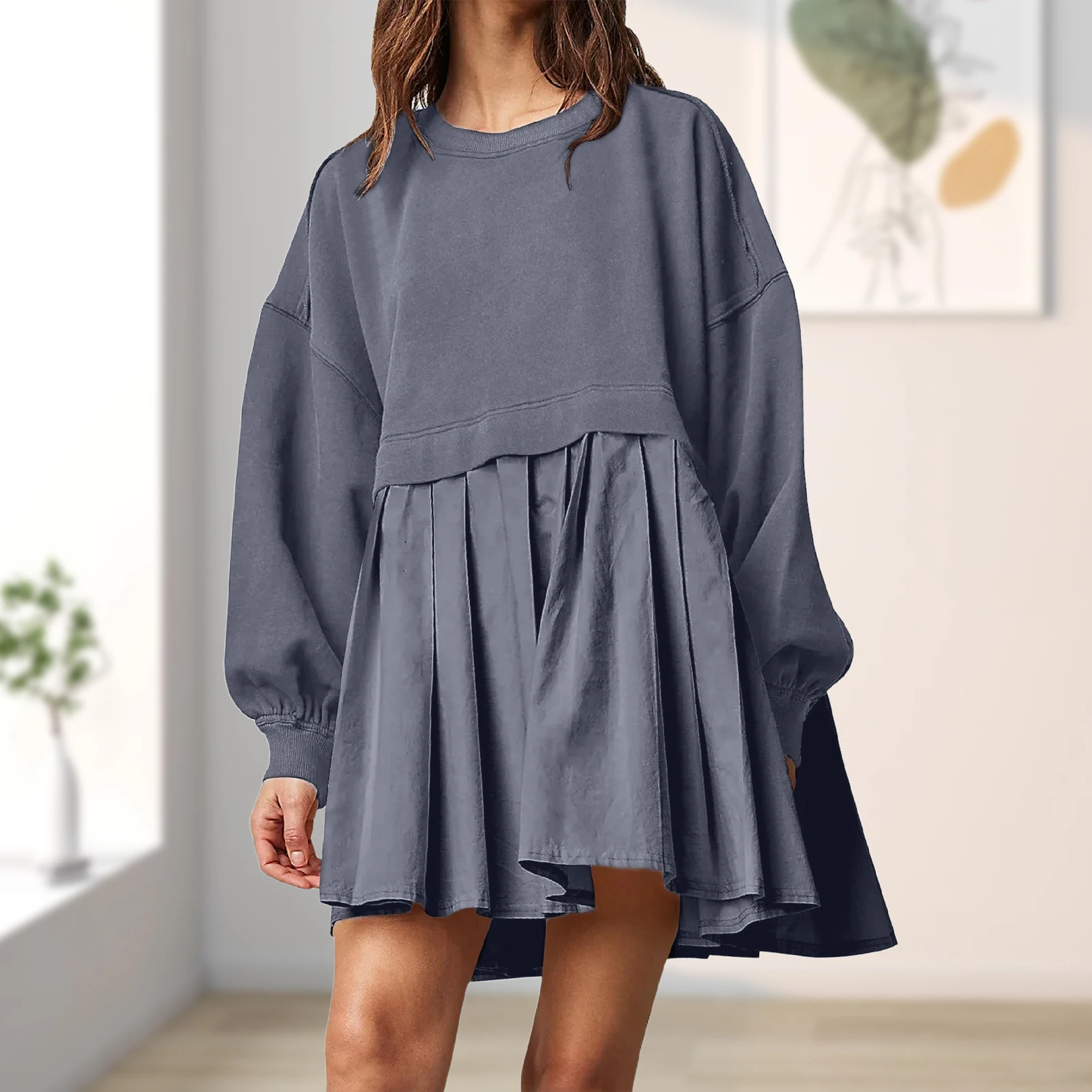 

Women Lounge Ruched Dress Asymmetrical Hem Sweatshirt Mini Dress Solid Color A Line Casual Daily Commuting Dress