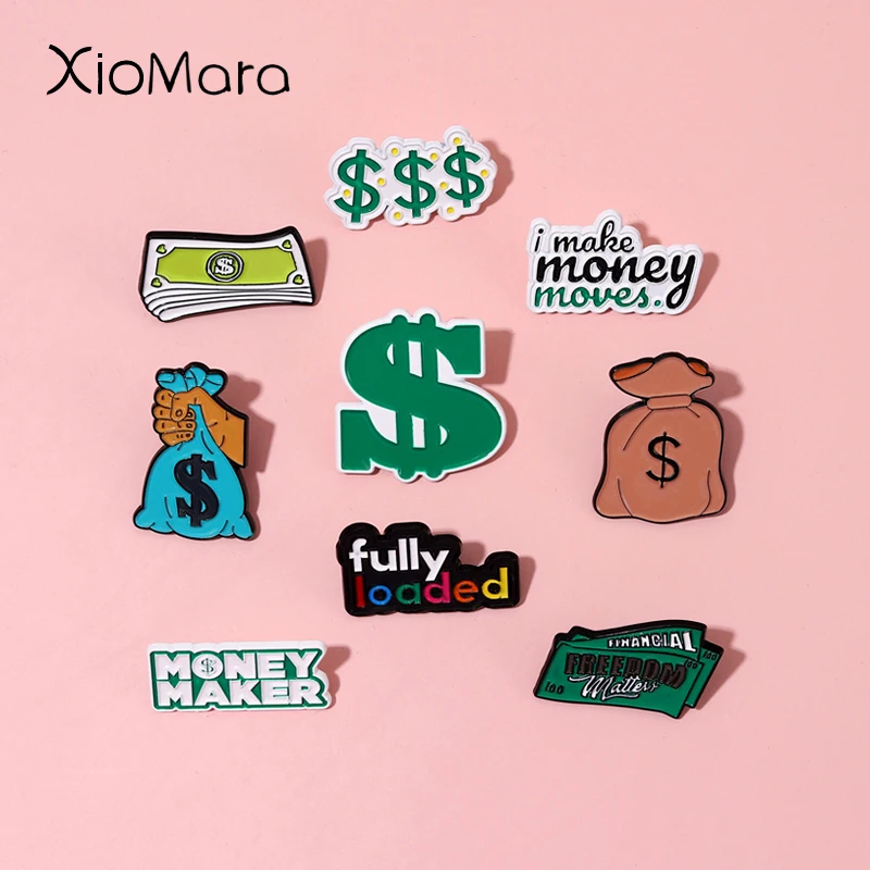 

Get Rich Dollar Sign Enamel Pins Custom Fully Ioaded Banknote Purse Brooches Lapel Badges Dream Jewelry Gift For Friends