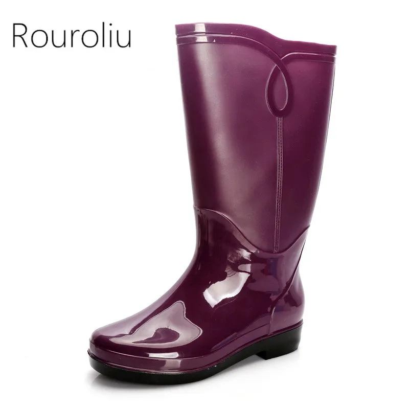 New Fashion Platform Mid-Calf Rain Boots Women's Warm Water Boots Female Jelly Bottom Non-Slip Waterproof PVC Shoes