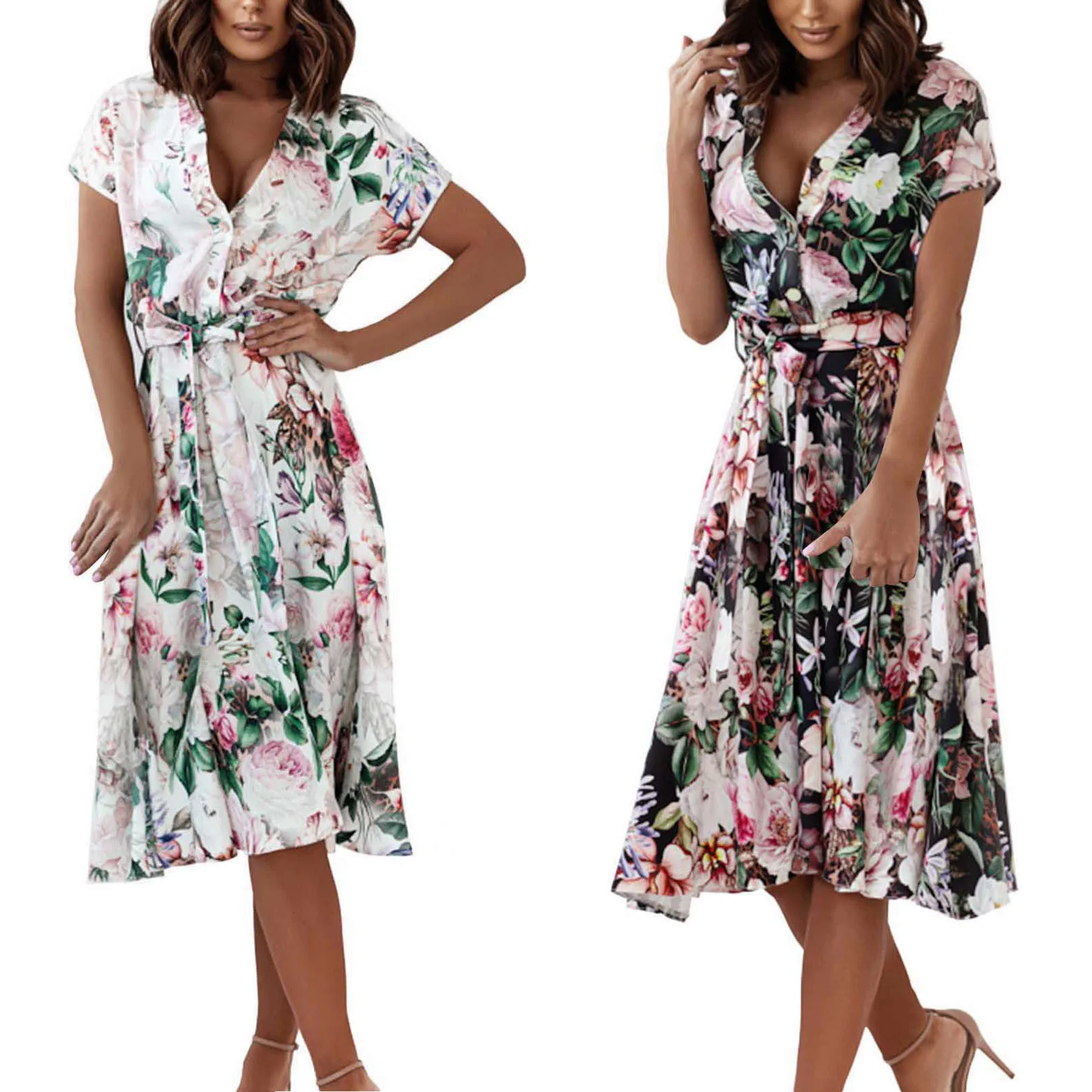 

Женское платье с V-образным вырезом, коротким рукавом