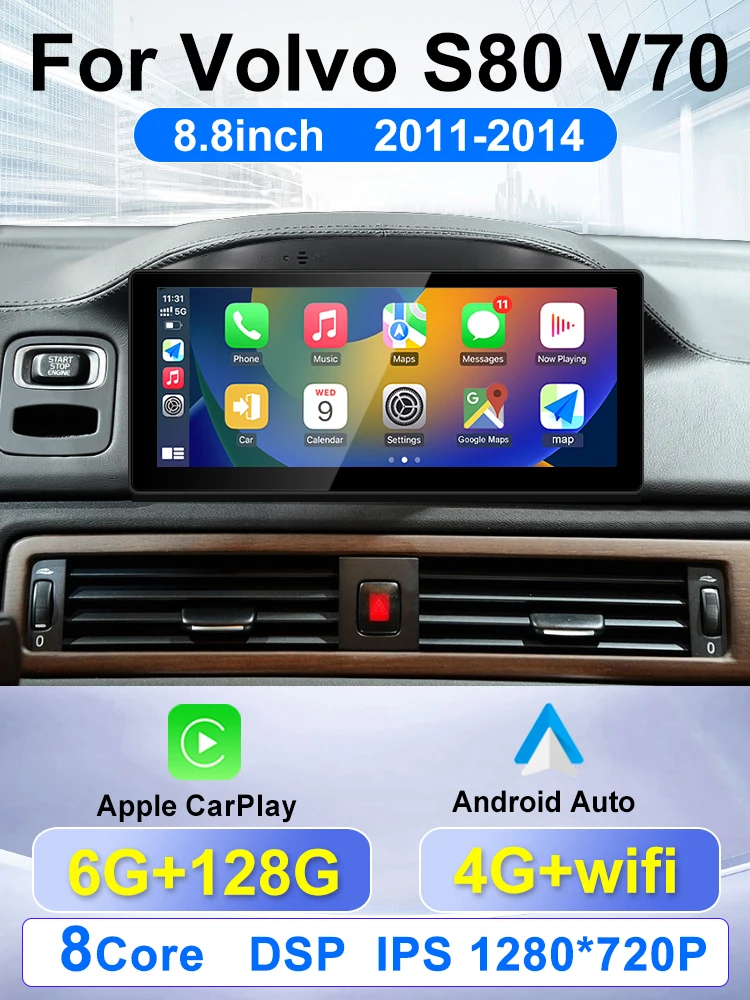 

Для Volvo S80 V70 XC70 2011-2017: 8,8-дюймовое автомобильное радио на Android, мультимедийный видеоплеер, GPS-навигация, стереосистема, беспроводной CarPlay