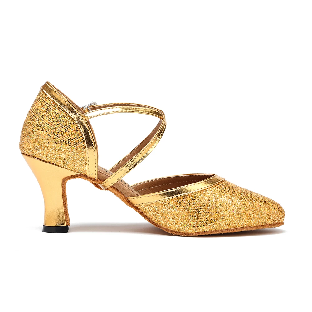 Женские туфли с закрытым носком на низком каблуке модные для бальных танцев