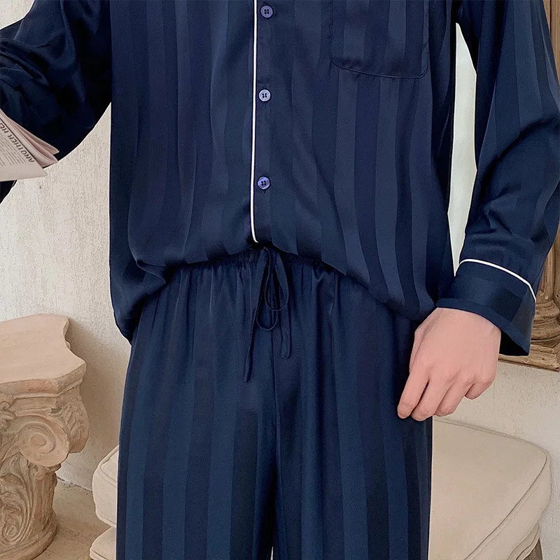 Brand Quality Striped Satin Pajamas for Men with Drawstring Mens Satin Pajamas Set Silky Pajamas Sleepwear Loungewear
