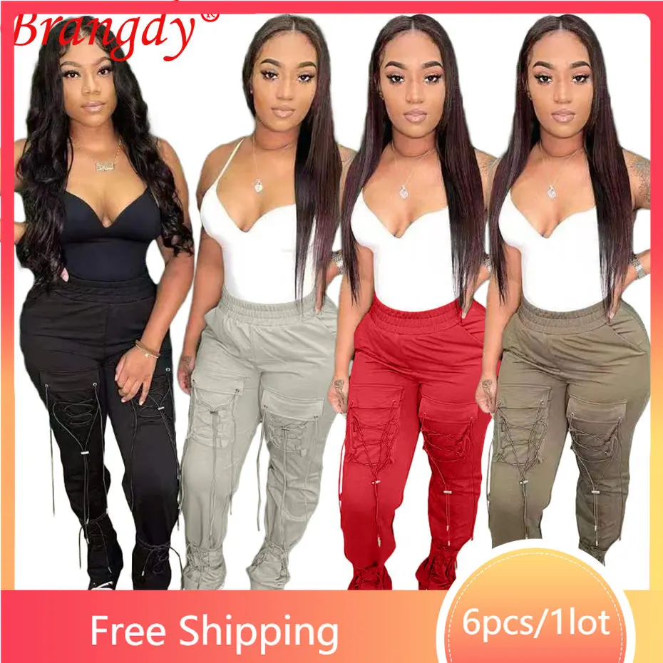 

6 шт. модные брюки-карго, женские брюки, уличная одежда, спортивные брюки, сексуальные бандажные Брюки с карманами, оптовая продажа товаров д...