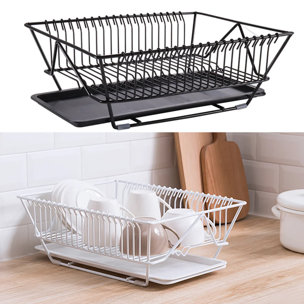 

Iron Steel Dish Drying Rack Draining Tray Dishes Holder Shelf Tableware Storage