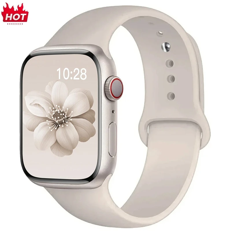 Фото Силиконовый ремешок для Apple Watch, ремешок 44 мм, 45 мм, 40 мм, 41 мм, 42-38 мм, 45 мм, спортивный браслет iwatch series 8 7 6 5 4 3 SE 9 Ultra 2 49 мм №1
