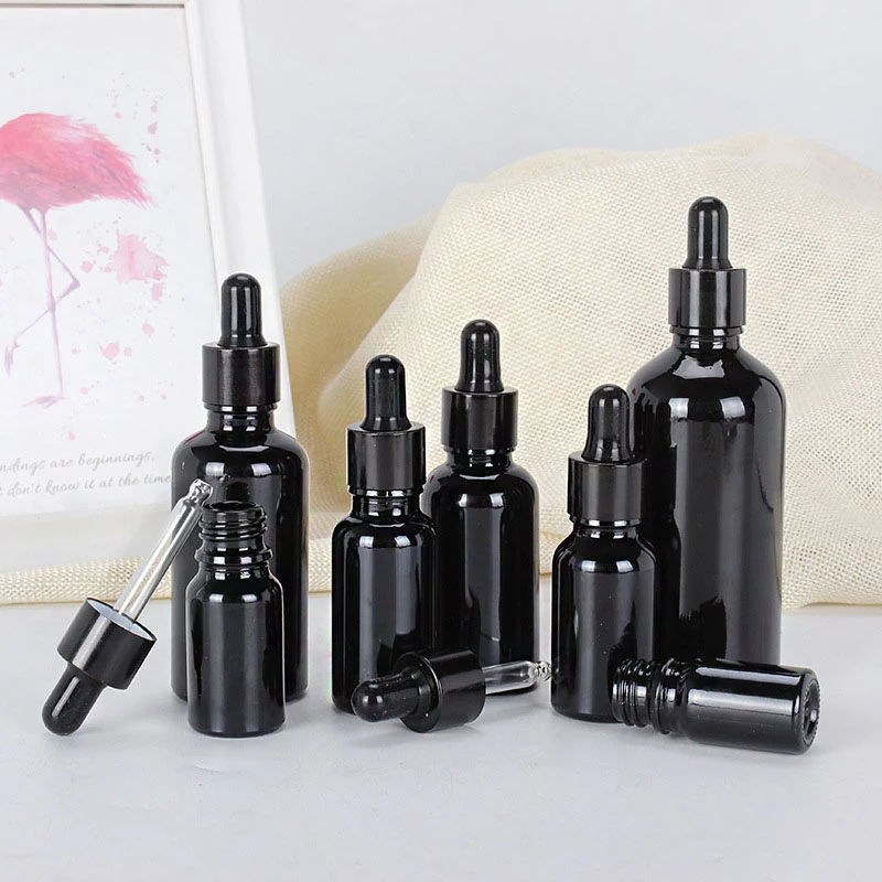 

5 ml 20ml 100ml black dropper bottle glass Reagent Eye Perfume essential oil pipette bottle cosmetic refillable bottles travel