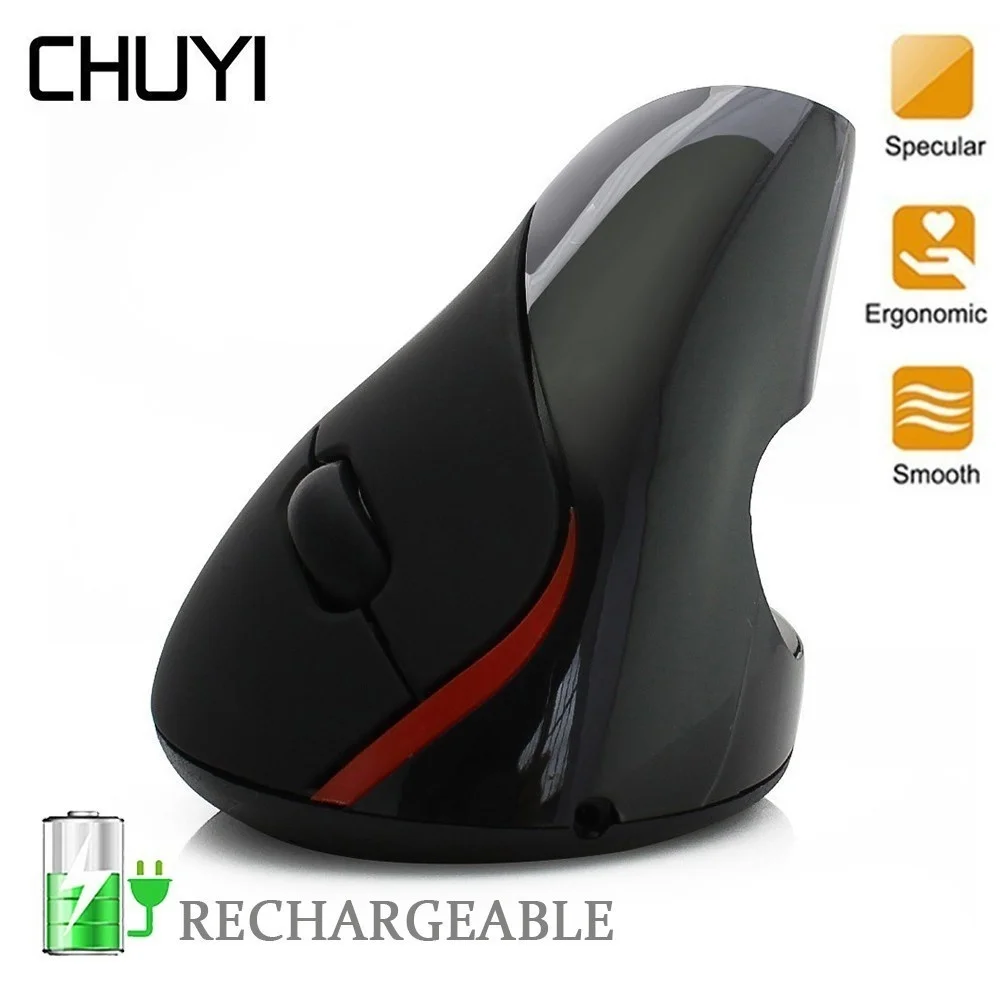 

CHUYI Wireless Vertical Rechargeable Mouse Ergonomic Laptop USB Mice 2.4Gh 1600DPI Optical Gaming Sem Fio