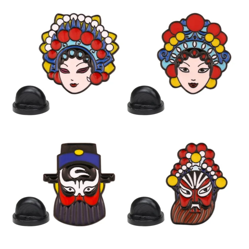 

50pcs Chinese style national quintessence Peking Opera mask brooch wholesale retro fashion opera Huadan metal badge pin
