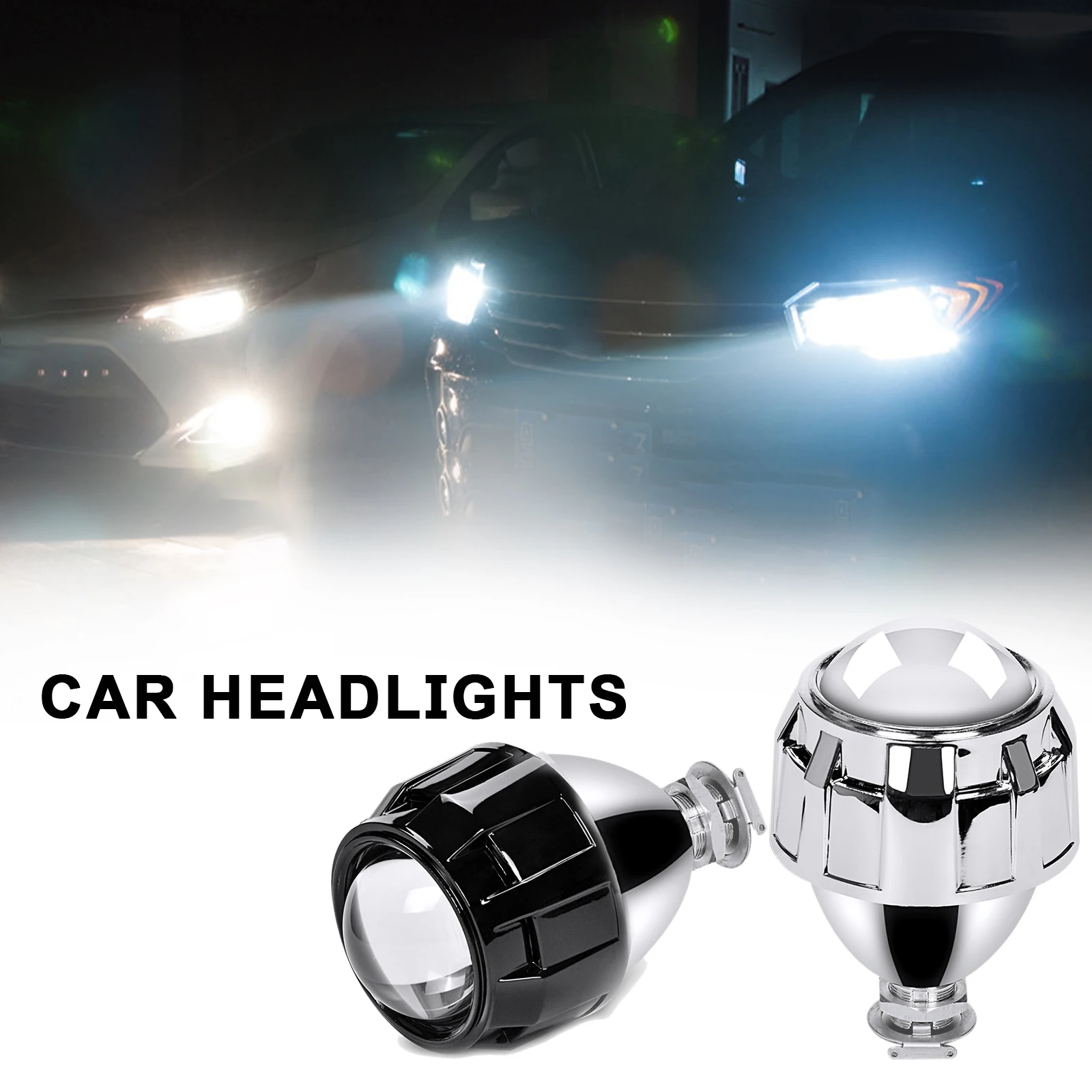 

2Pcs 2.5 Inch Auto Universal Bi Xenon HID Projector Lens Silver Black Shroud H1 Xenon LED Bulb H4 H7 Motorcycle Car Headlight