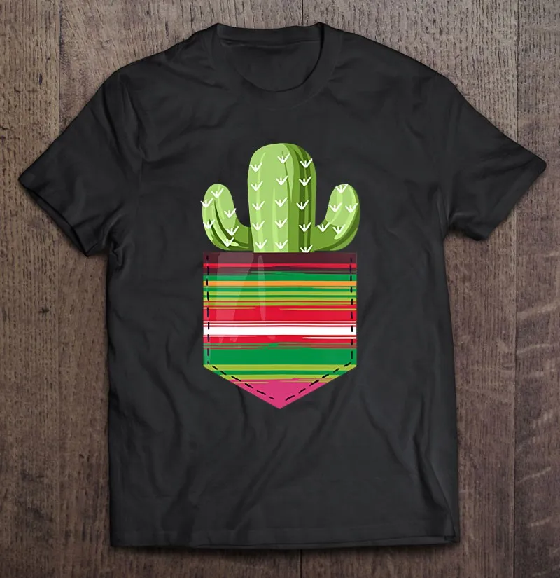 

Футболка мужская оверсайз с карманом и принтом кактуса