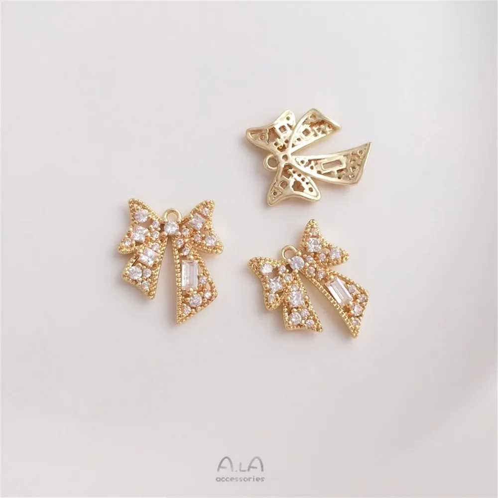 

Inlaid zircon 14K gold color bow pendant diy fashion pendant earrings bracelet accessories pendant