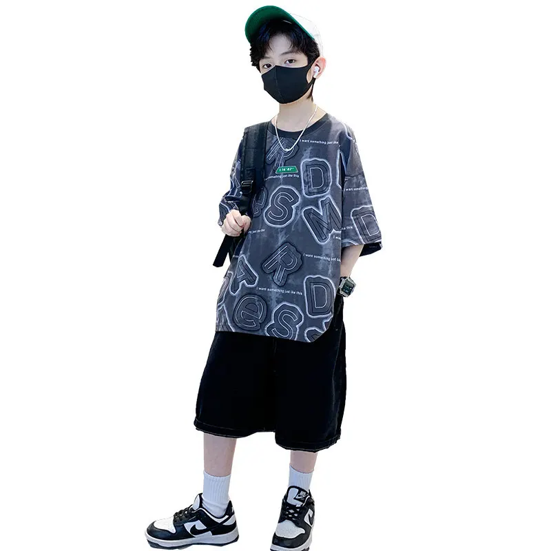 

Clothes Sets Summer Boys New Arrival Children Short Sleeve T-shirt + Shorts 2pc Casual Kids Teen Boys Outfits 6 8 10 12 14years