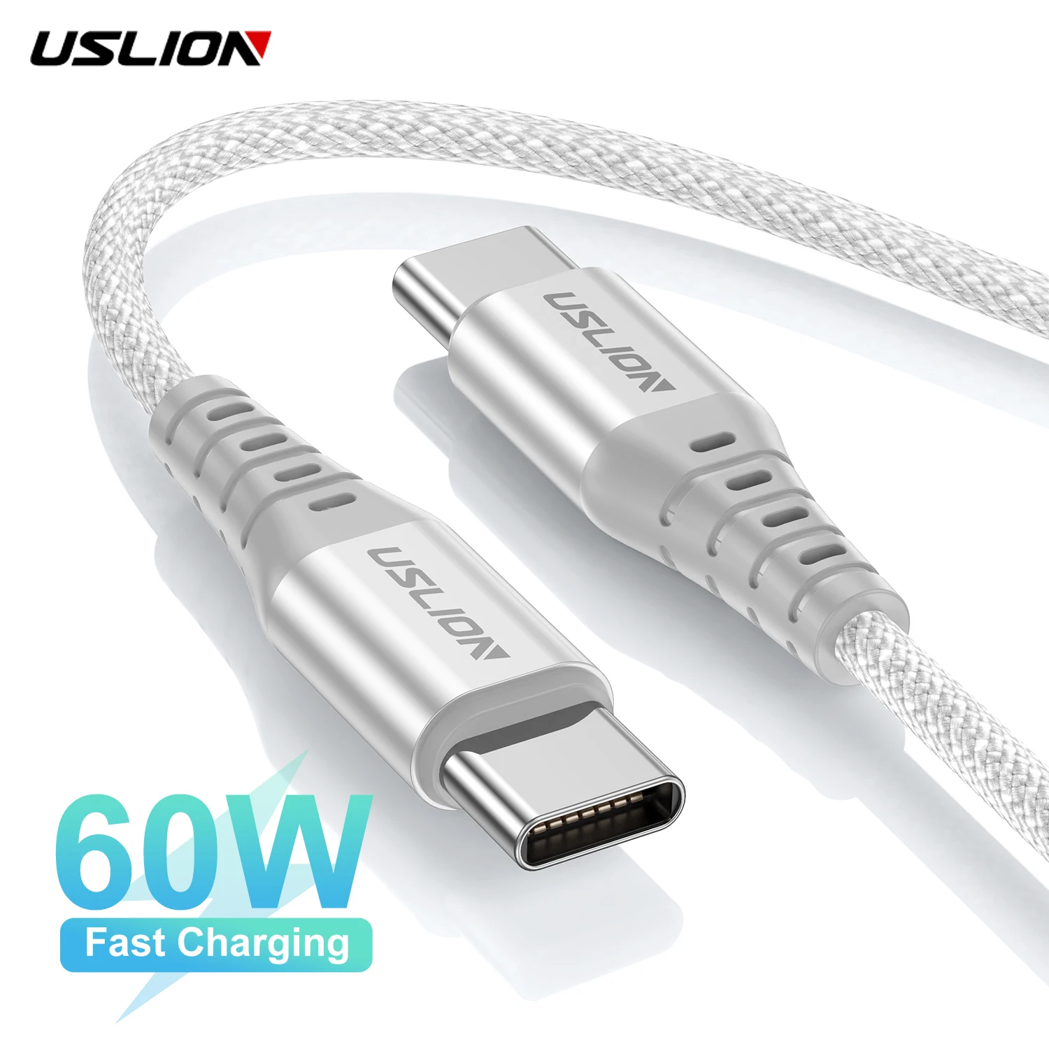 

USLION PD 60W Type C to Type C Cable for iPhone 15 Pro Max Xiaomi 14 Oneplus POCO Fast Charging Nylon Braided Data Cord 0.3/1/2M