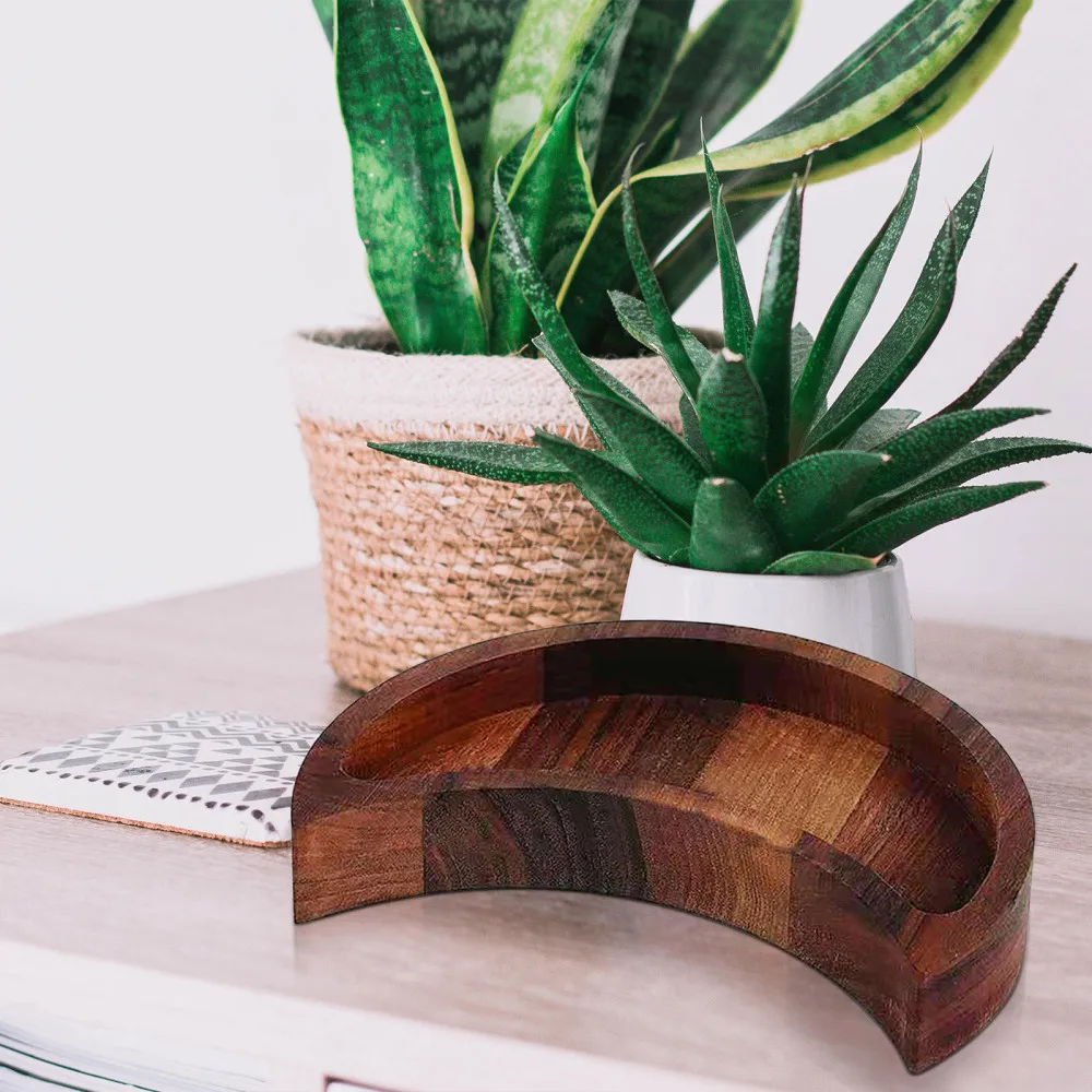 

Wooden Glass Tray Organizer Tableware Holder Boxs Moon Shelf Moon Shelf brown Wooden Food Display Tray