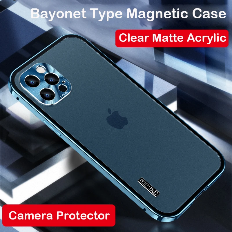 

Coque Luxury Magnetic Case For iPhone 12 Mini 12 Pro MAX Metal Bumper Camera Lens Protector Matte Acrylic Hard Clear Back Cover