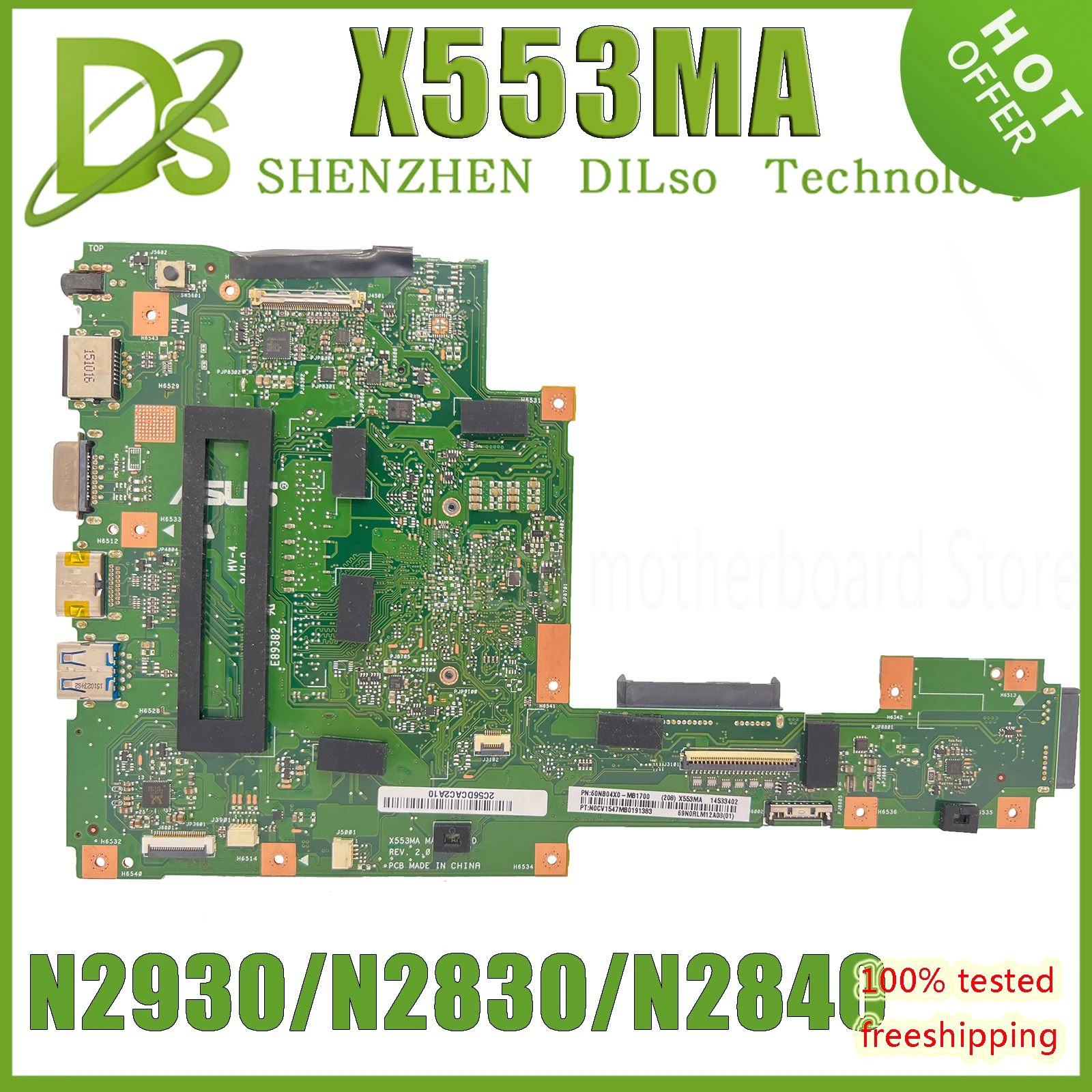 DDR3L X553MA REV2.0 Laptop Motherboard for ASUS X553M K553M A553MA D553M F553MA  mainboard N2930/N2830/N2840 CPU 100% working