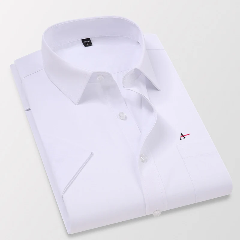 

2022 Camisa social masculina listrada de manga curta, camisa de colarinho quadrado sem ferro com bolso antirrugas para homens