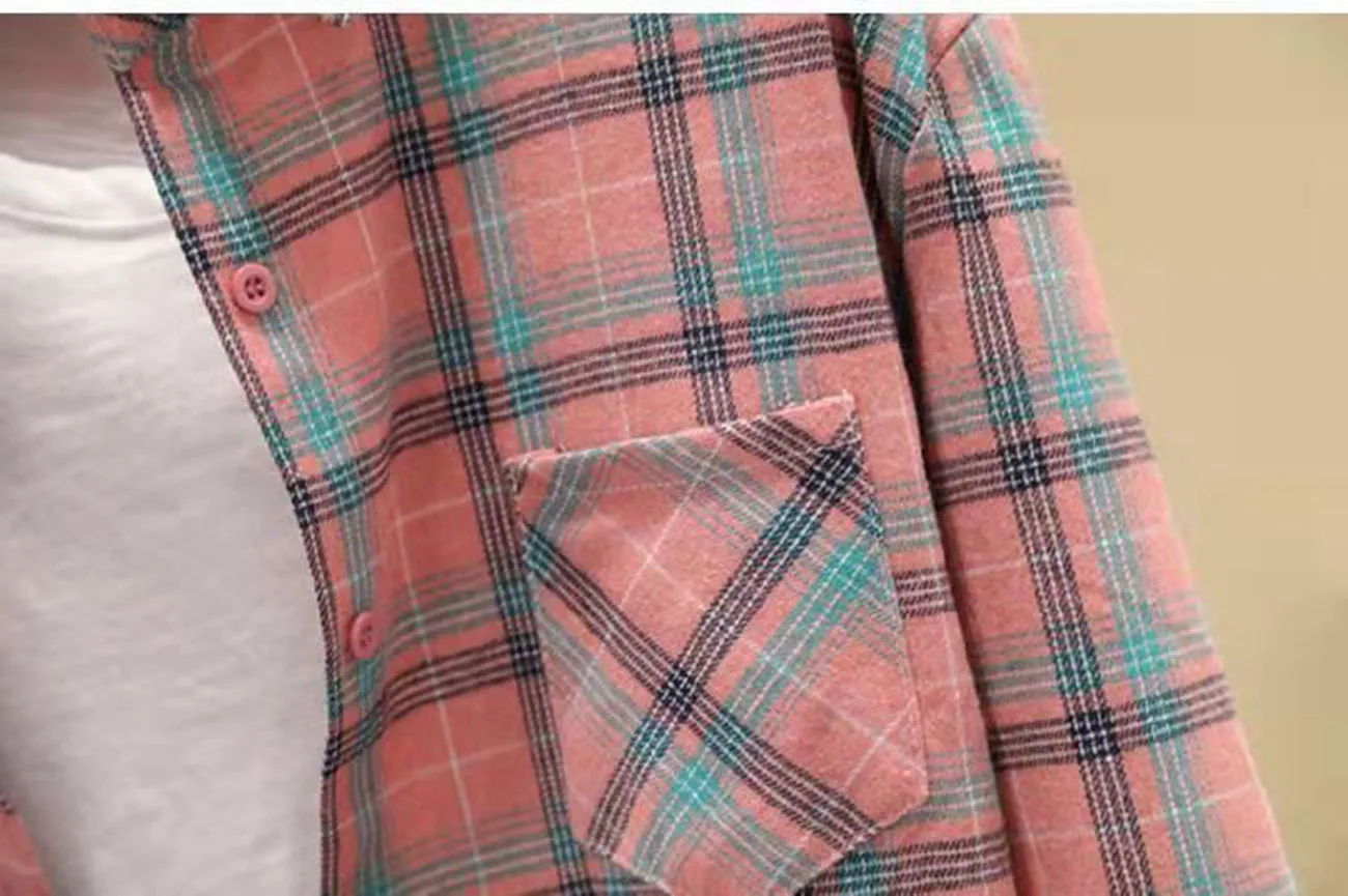 Рубашка женская с отложным воротником хлопок Клетчатая блуза свободного покроя