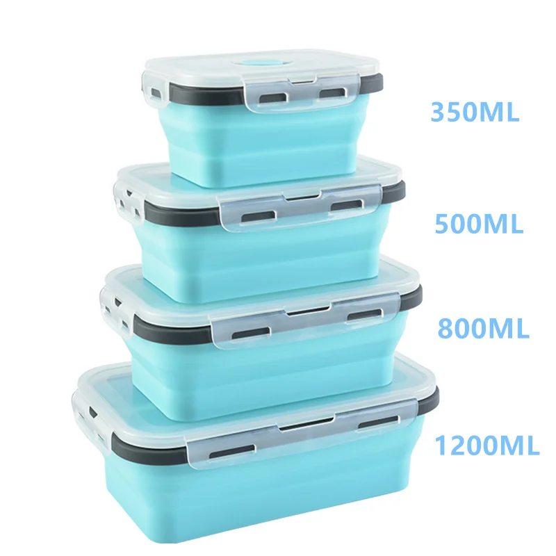 

Складной силиконовый Ланч-бокс, 4 размера, уличная портативная микропосуда, квадратный складной силиконовый контейнер для еды