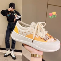 cute candy canvas flats womens sneakers casual white black yellow flats classic lace up zapatos fashion spring autumn shoes