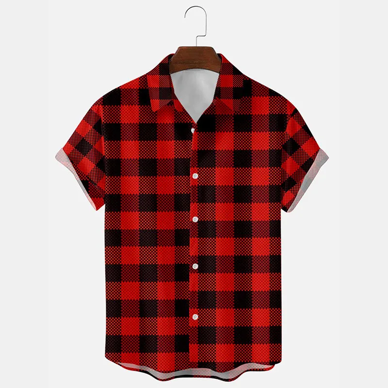 

2023 Summer New Men's Shirts Large Size Thin Section Plaid Lapel Printed Shirt Clothing Fashion Streetwear Free Shipping M-4XL