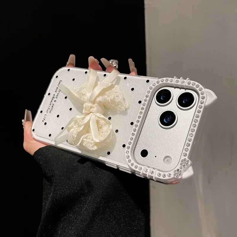 Фото Чехол для телефона «три в одном» с кружевным бантом, подходящий для iPhone17promax 16/15/14/13promax, защитный чехол №4