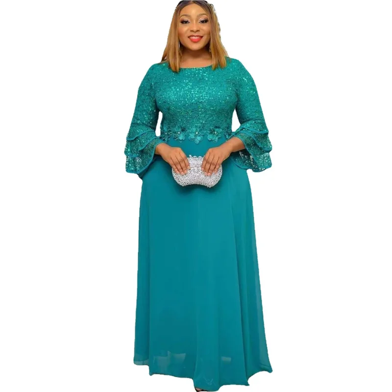 

African Dresses For Women Dashiki Ankara Lace Chiffon Wedding Evening Party Gowns Elegant Turkey Muslim Kaftan Maxi Dress