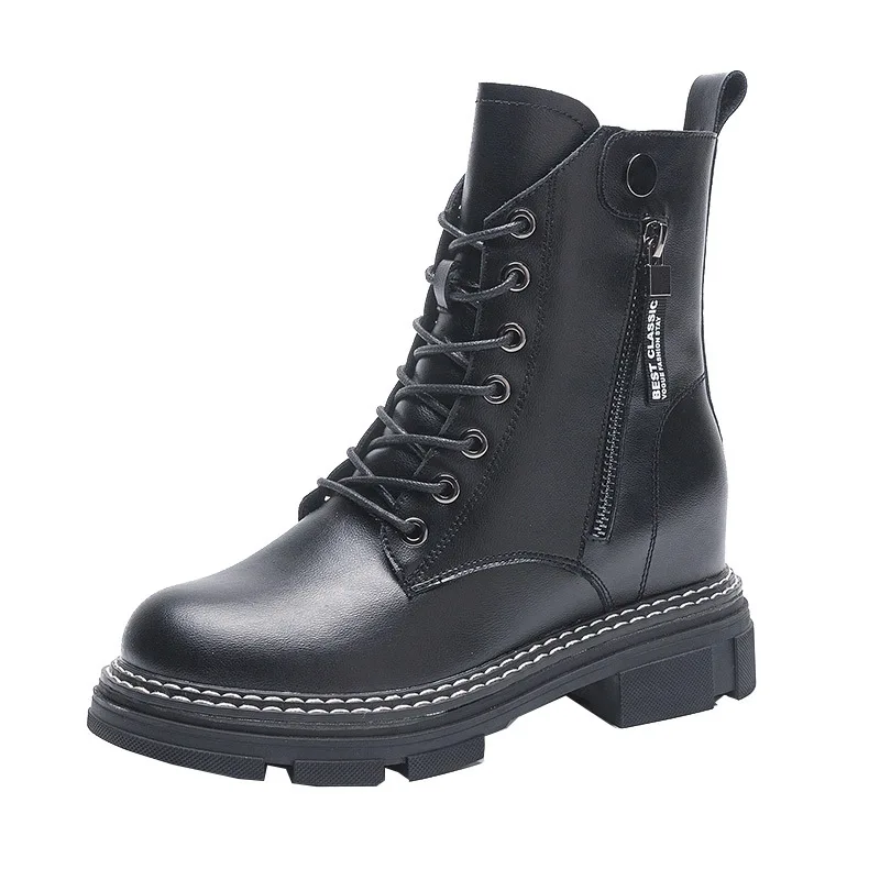 2021 Autumn short Boots Women's Thick-soled Inner Heightening Korean Style Double-sided Zipper Short Boots Women's Shoes Boots