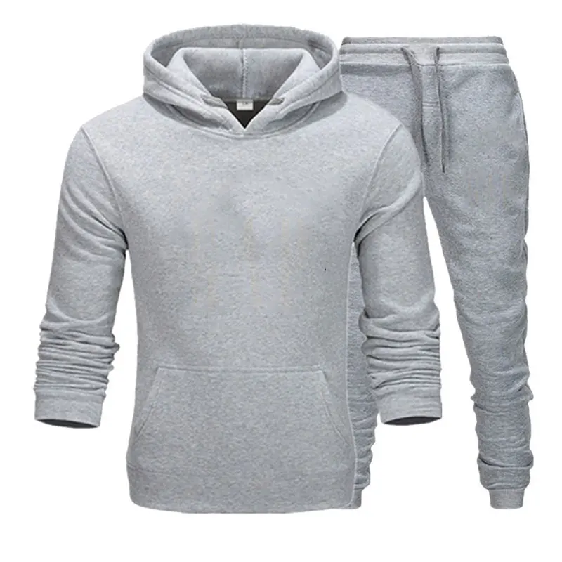 New winter two-piece men's/women's sports suit loose sports solid color printed pullover suit hooded sweater set