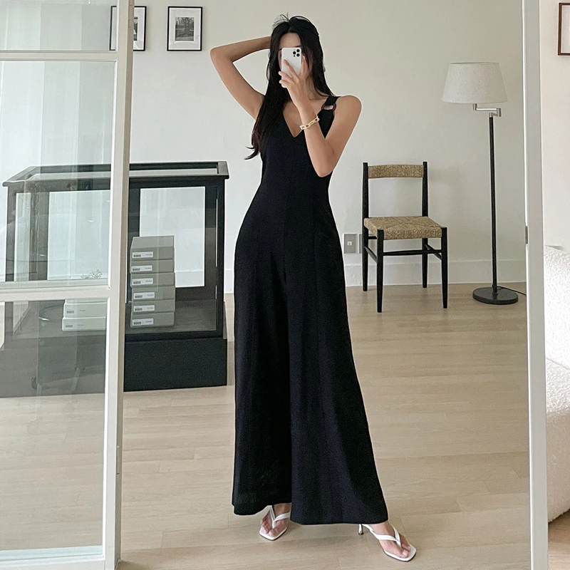 Korean Fashion Baggy Jumpsuit Women 2023 Summer New Style High Waist Loose Wide Leg Pants One Piece Outfit Mujer