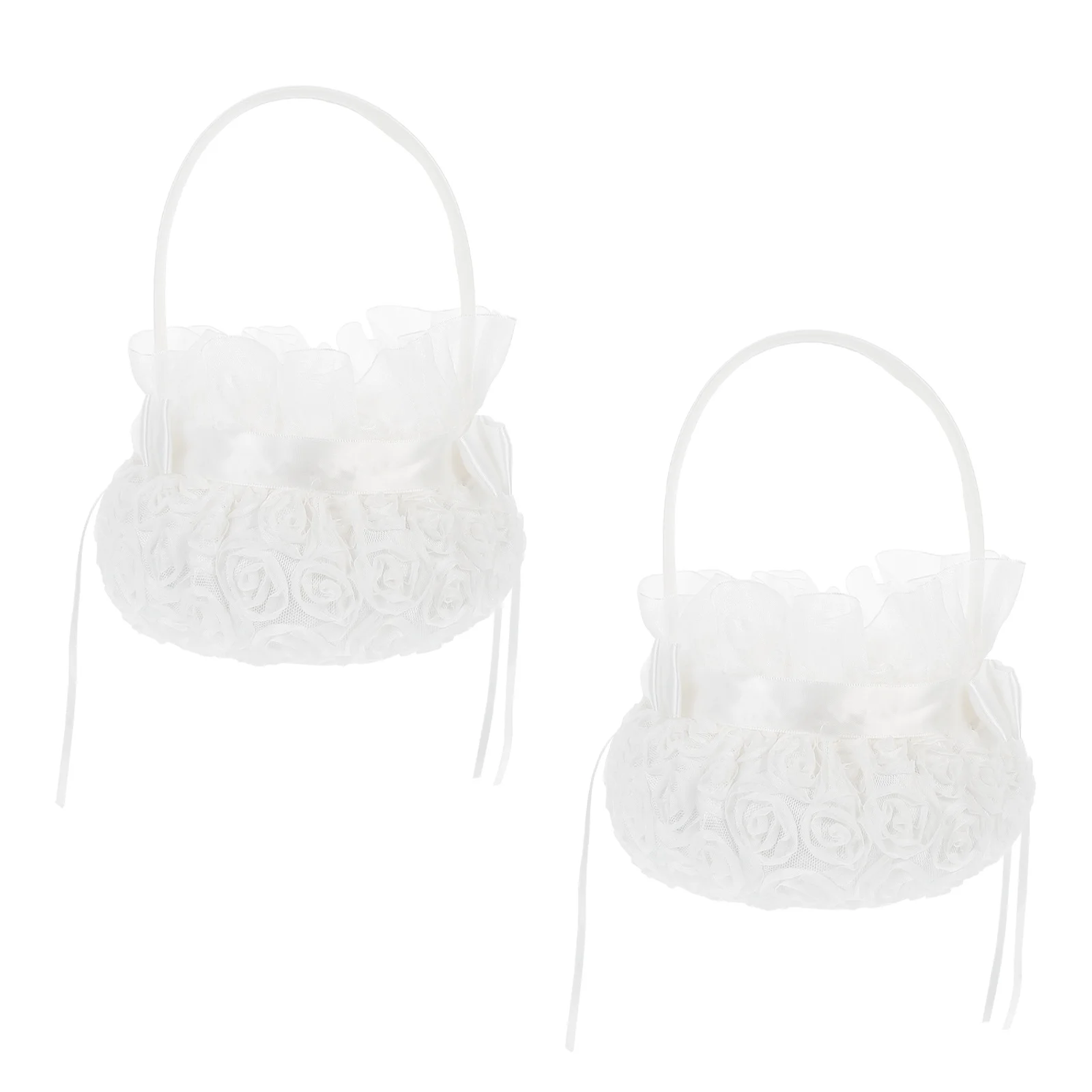 

Basket Flower Wedding Girl Basketsweddings Petals Ceremony White Petal Smallbride Bridal Handle Bowknot Lace Party Set Real Rose
