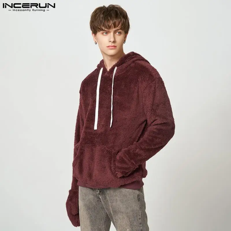 

Мужские пушистые свитшоты 2022 с капюшоном и длинным рукавом, уличная одежда, перчатки, однотонные повседневные толстовки, мужские пуловеры и...