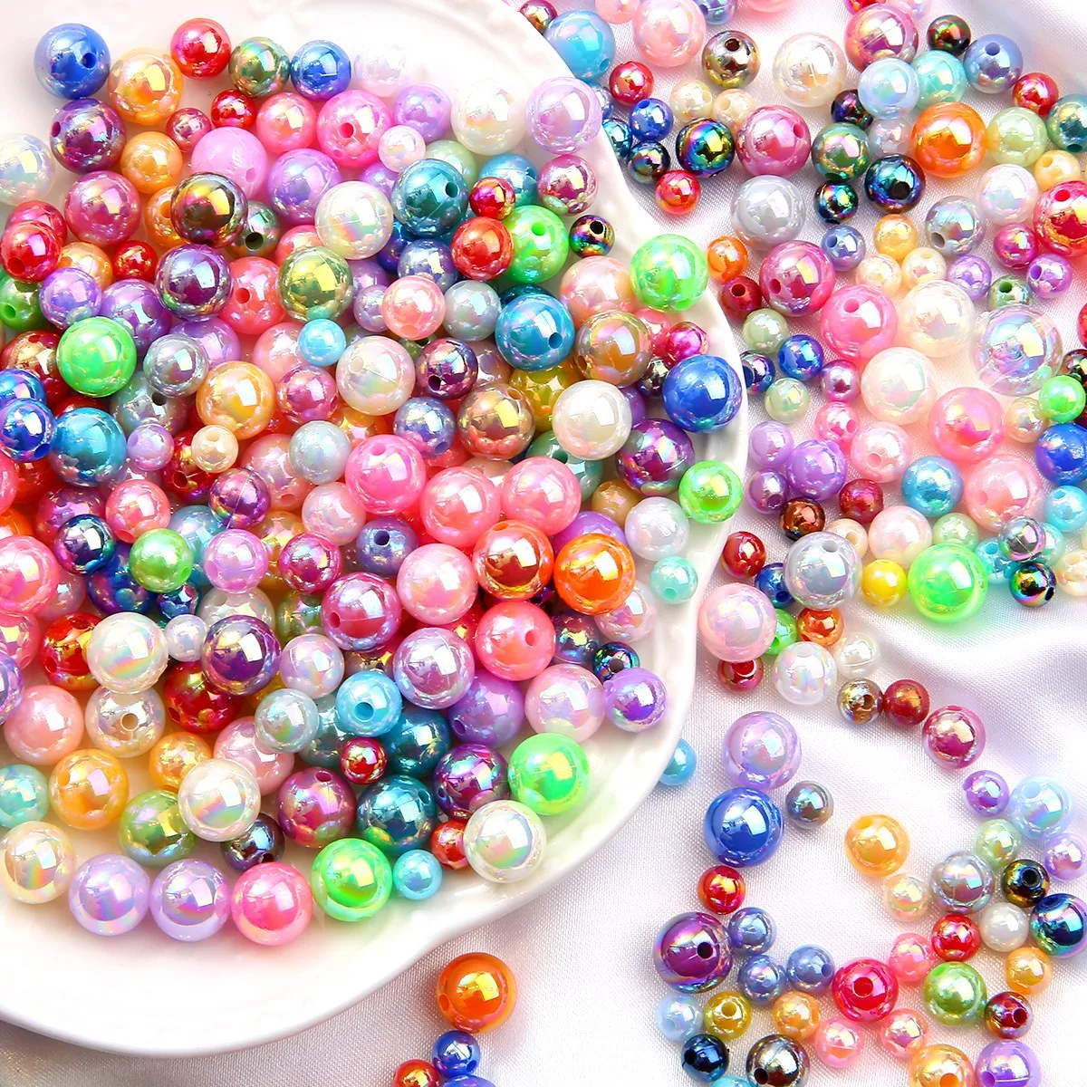 

30-100pcs Acrylic ABS Imitation Pearl Color Round Loose Beads DIY Handmade with Holes for Jewelry Making Bracelet Necklace Charm