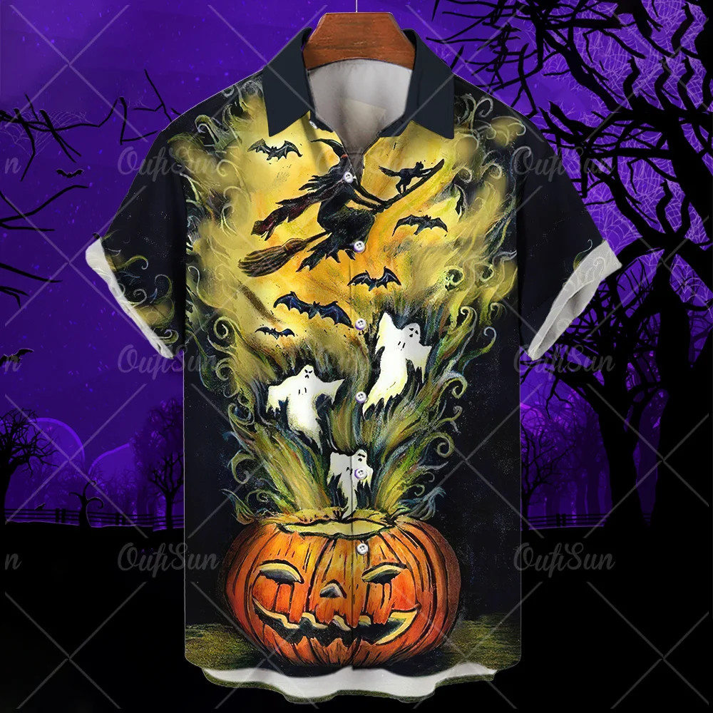 

Halloween Men Clothing Pumpkin Lantern Funny Men Shirt 3D Ghost Print Hawaiian Shirt Interest Daily Party Top Casual Oversize