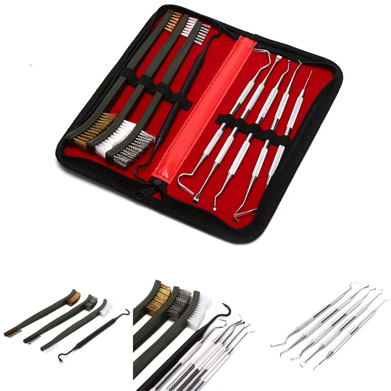 

9pcs/Set Steel Wire Brush+Nylon Pick Set Universal Gun Hunting Cleaning Brush Kit Tactical Rifle Pistol Gun Cleaning Tool