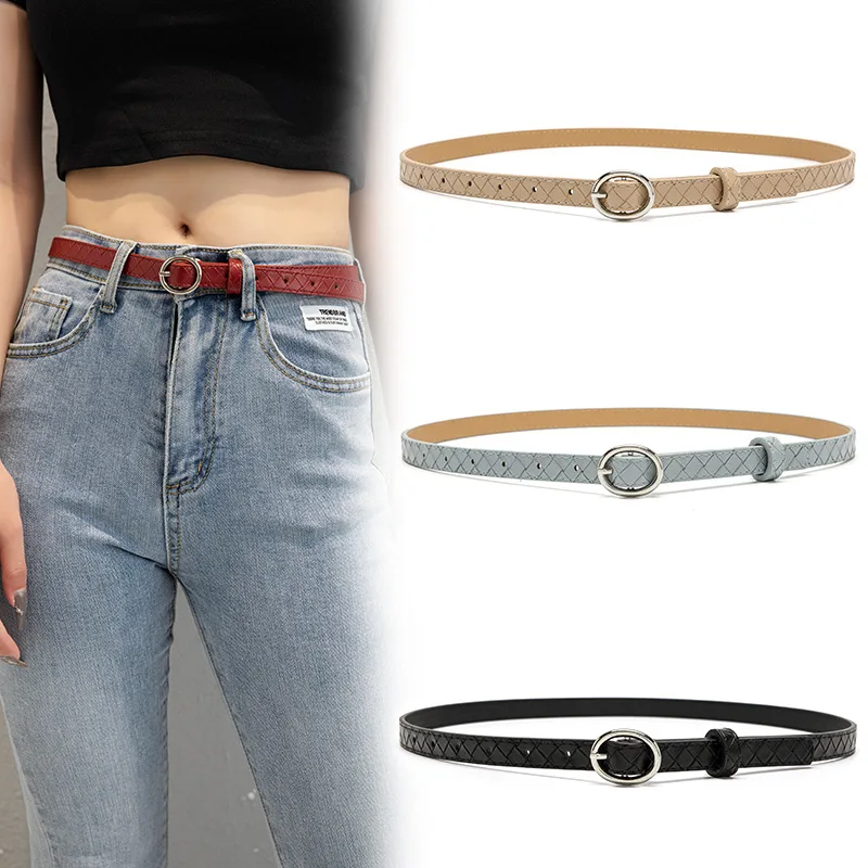 

Summer Jeans Casual Belts For Women khaki White Elastic Stripe Oval Belt Women's Leather PU Sweet 2022 Fashion Clothes Accessory