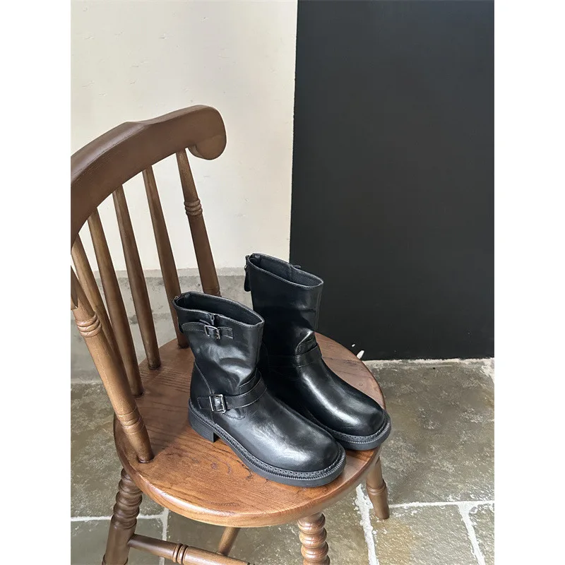 Женские ботинки осенняя обувь с круглым носком на молнии женская зимняя низкая