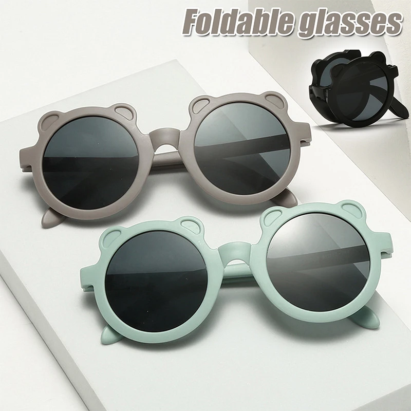 

Cute Cartoon Bear Round Foldable Sunglasses Portable Boys Girls Children Baby Morandi Colors UV Protection Classic Eyewear