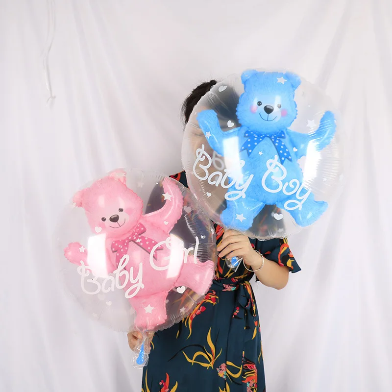 Baby Shower Decoration 4D Transparent Blue Pink Bubble Bear Balloon Boy Girl Gender Reveal Party Decor Birthday Balloon Gifts