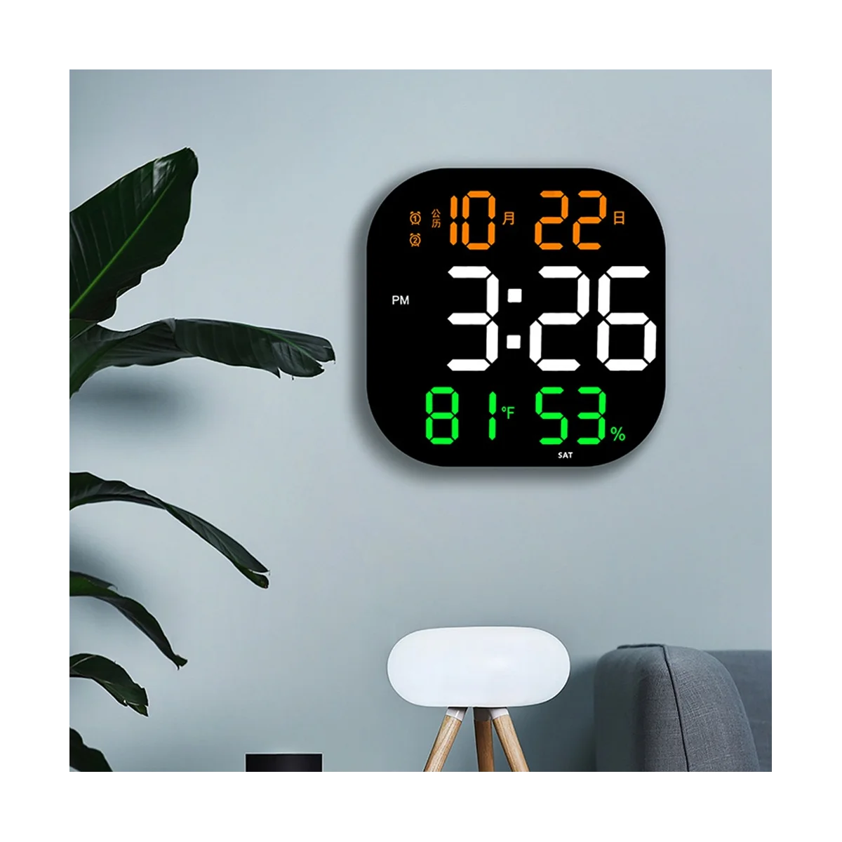 

13-дюймовые настенные часы с регулируемой яркостью и дистанционным управлением, женские цифровые часы, электронные двойные будильник для гостиной-B